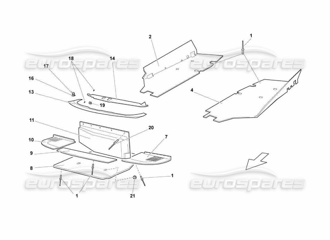 lamborghini murcielago lp670 diagrama de piezas de los paneles de piso del marco