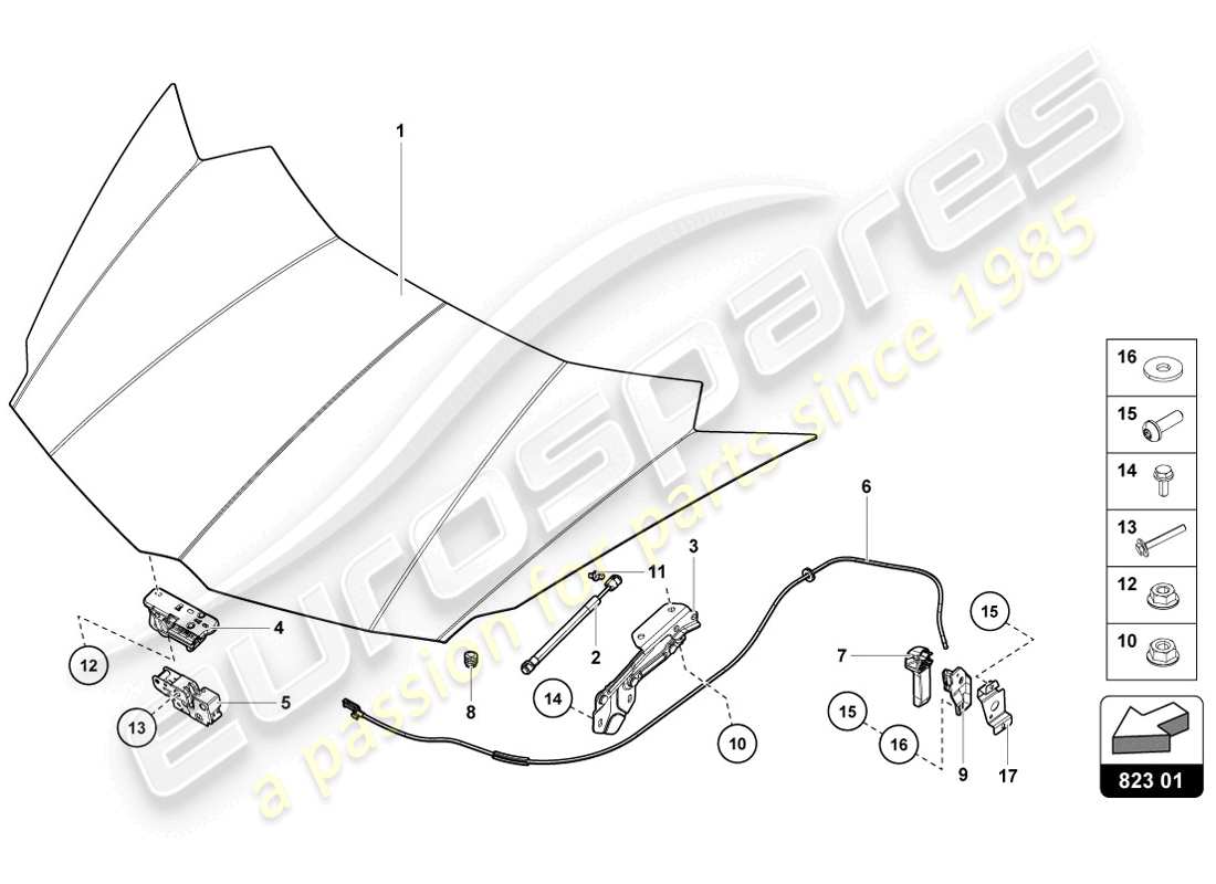 lamborghini 2014 (lp720-4 coupe 50) diagrama de piezas del capó