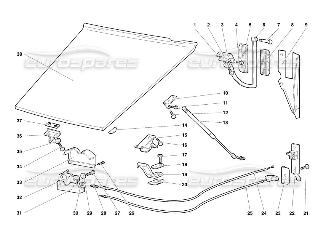 lamborghini diablo se30 (1995) diagrama de piezas del capó delantero