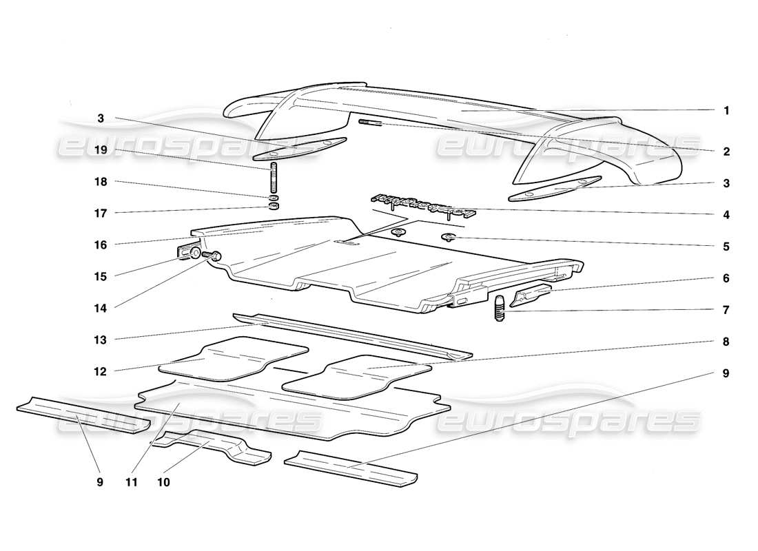 lamborghini diablo se30 (1995) diagrama de piezas del capó trasero y del ala