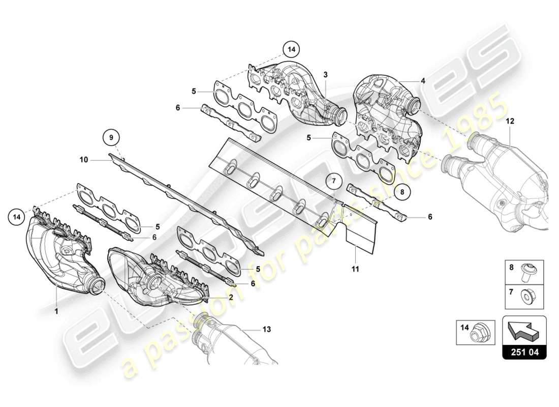 lamborghini lp770-4 svj coupe (2021) diagrama de piezas del sistema de escape