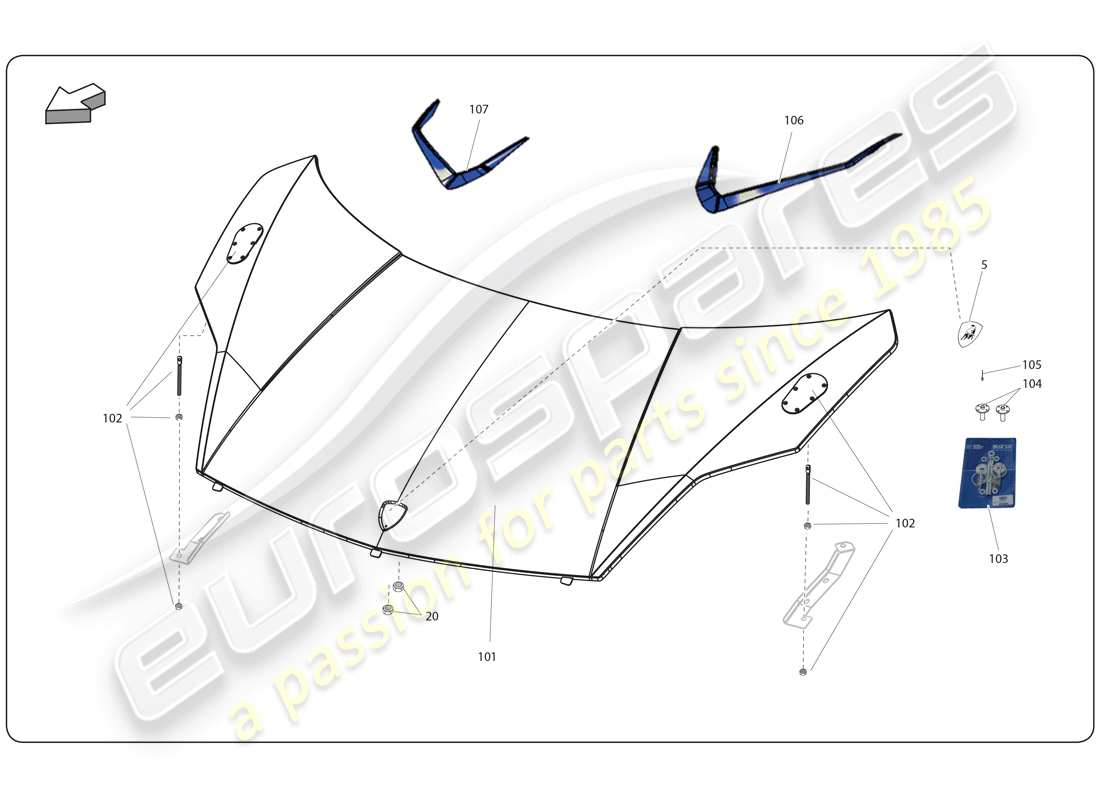lamborghini super trofeo (2009-2014) front bonnet diagrama de piezas