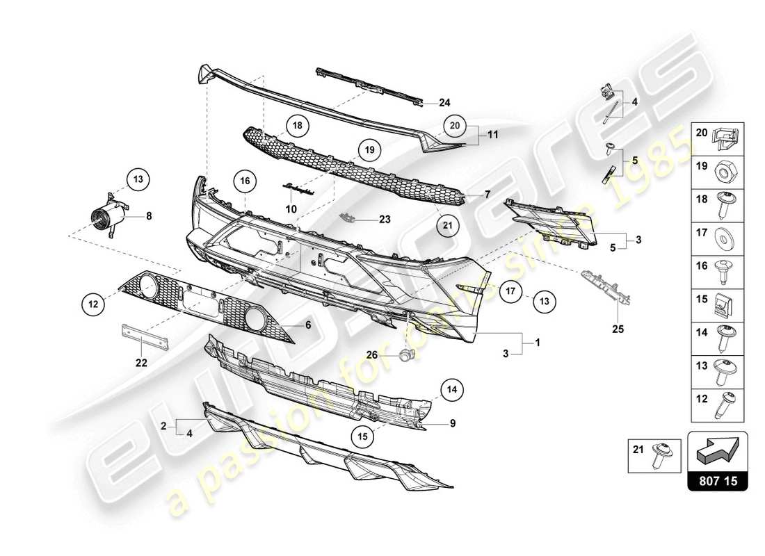 lamborghini 2020 (evo coupe 2wd) diagrama de piezas del parachoques