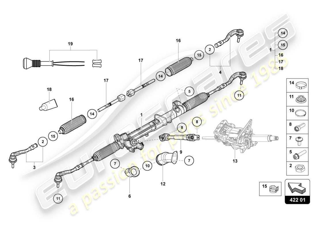 lamborghini lp700-4 coupe (2012) diagrama de piezas de la barra de dirección