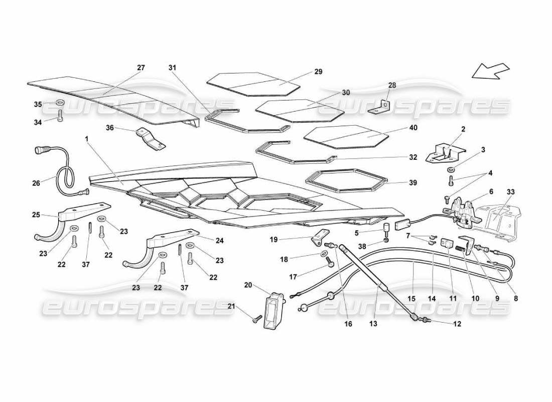 lamborghini murcielago lp670 diagrama de piezas del capó del motor transparente