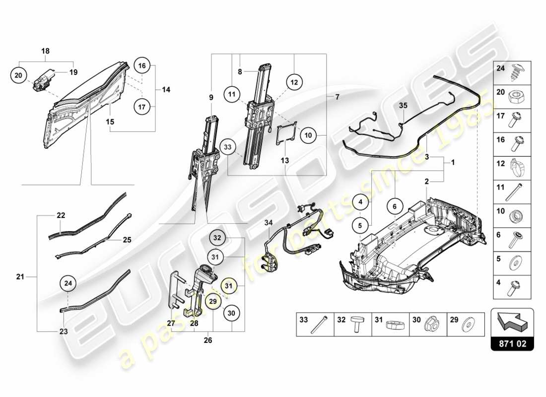 lamborghini performante spyder (2019) diagrama de piezas de la bandeja de la capa superior