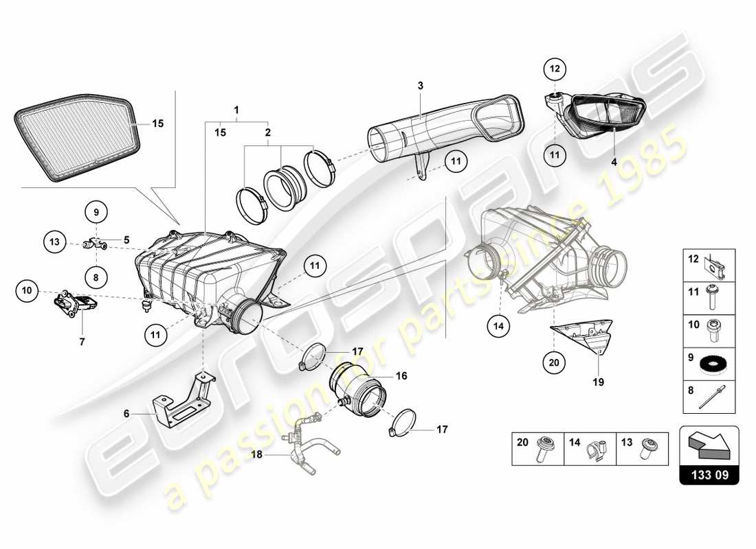 lamborghini performante spyder (2019) diagrama de piezas de la carcasa del filtro de aire