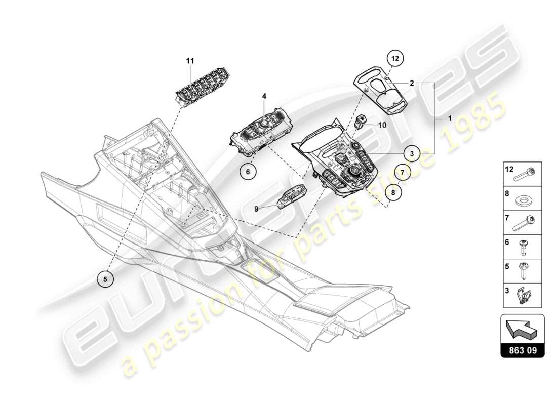 lamborghini lp740-4 s roadster (2020) diagrama de piezas de la unidad de interrupción