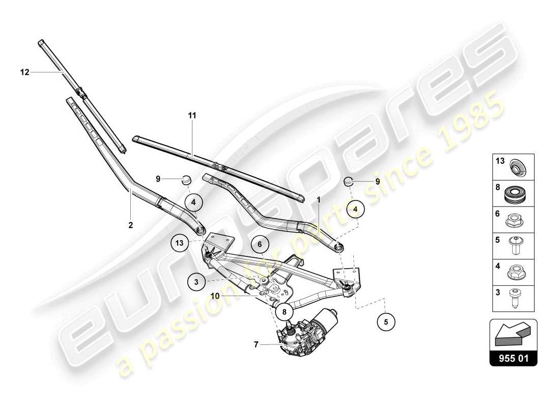 lamborghini 2014 (lp720-4 coupe 50) diagrama de piezas del limpiaparabrisas