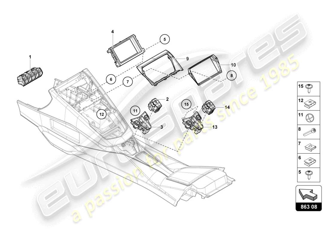 lamborghini 2019 (lp740-4 s roadster) diagrama de piezas de la unidad de interrupción