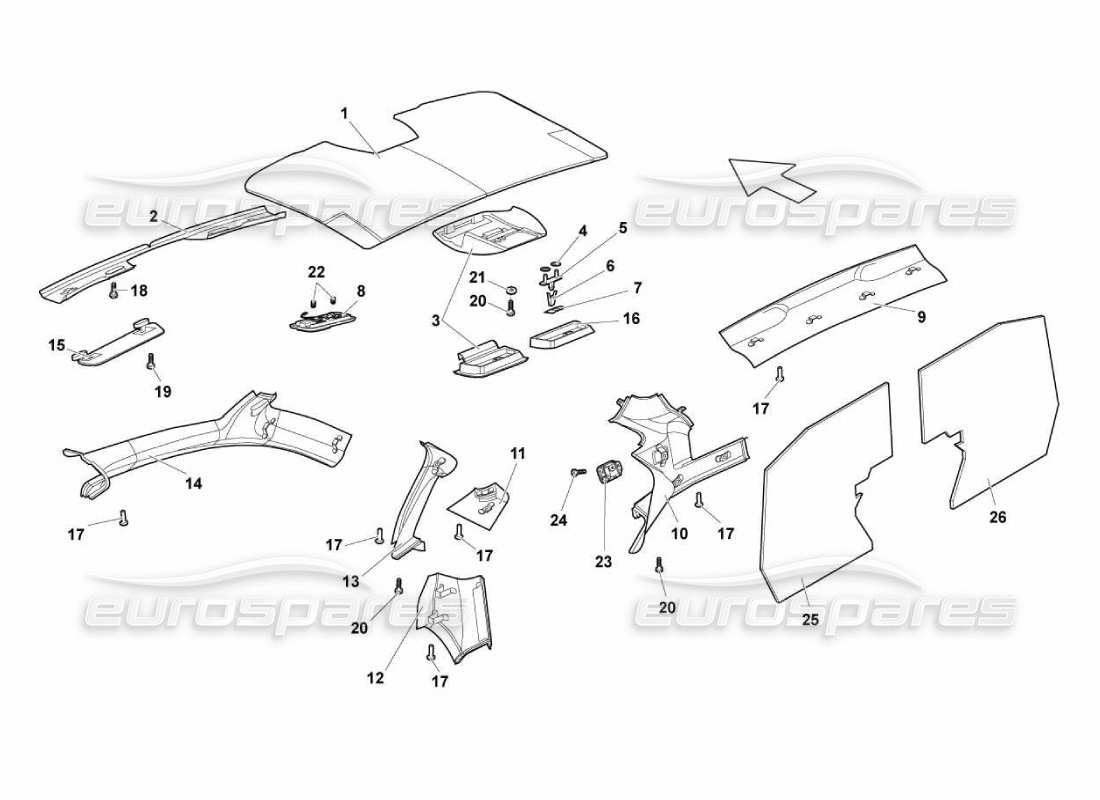 lamborghini murcielago lp670 adornos del compartimiento de pasajeros diagrama de piezas