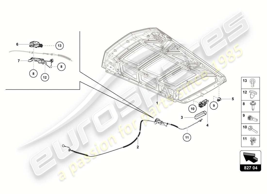 lamborghini performante coupe (2020) palanca de liberación diagrama de piezas