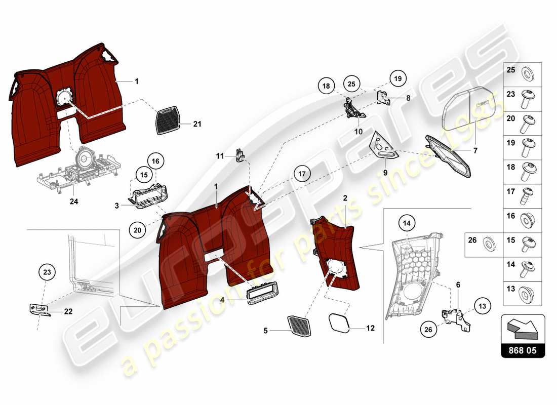 lamborghini 2016 (lp610-4 spyder) diagrama de piezas del trim interior