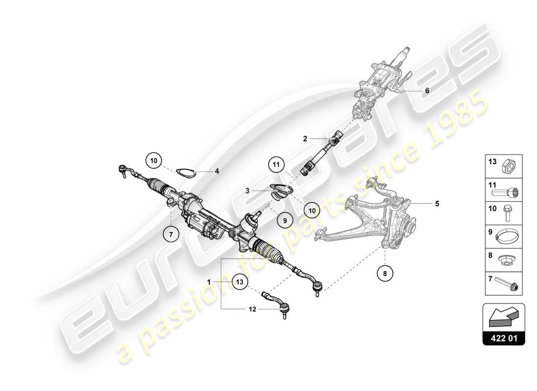 lamborghini 2018 (lp610-4 spyder) diagrama de piezas de la dirección asistida