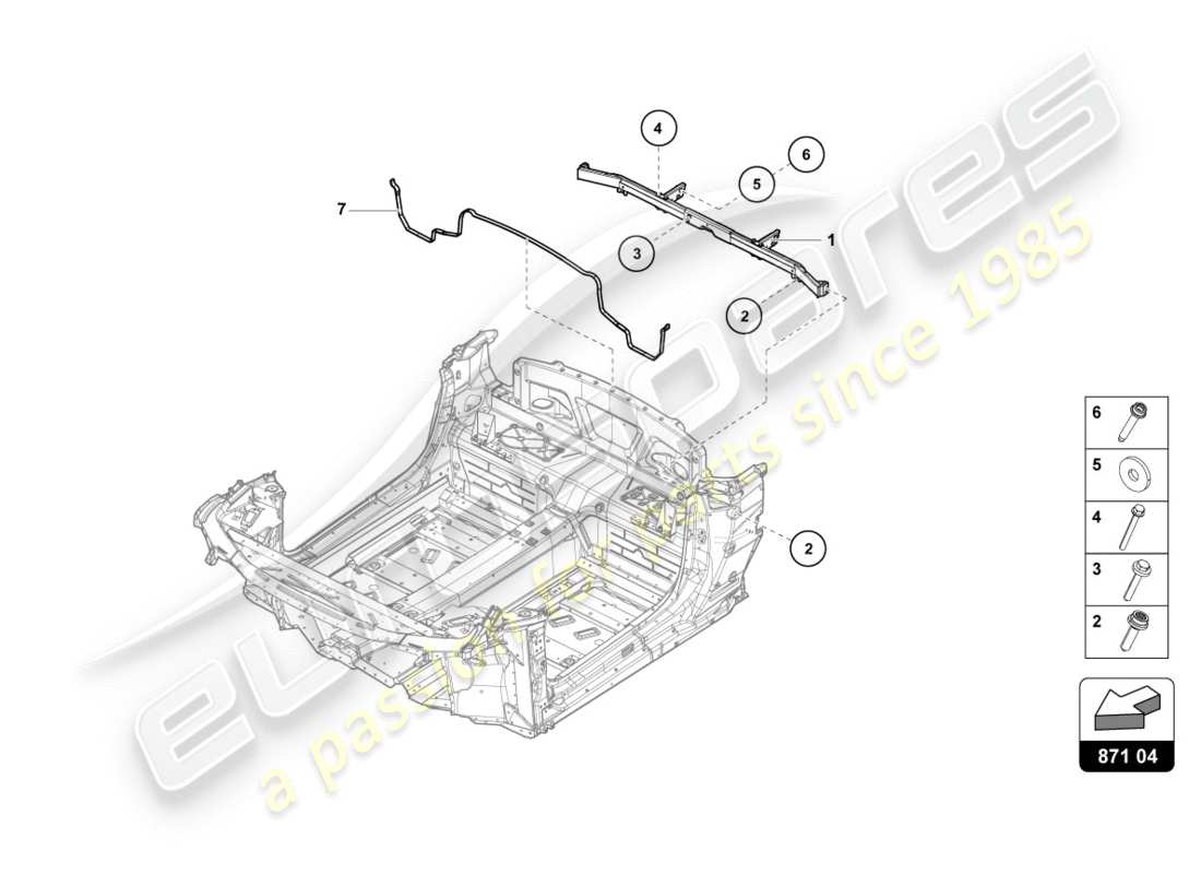 lamborghini performante spyder (2019) diagrama de pieza del travesaño trasero