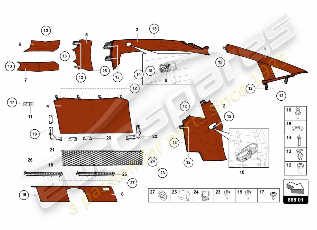 lamborghini centenario coupe (2017) decoración interior diagrama de piezas