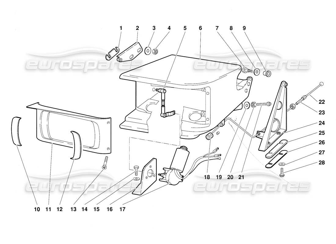 lamborghini diablo (1991) diagrama de piezas del sistema de iluminación de faros delanteros