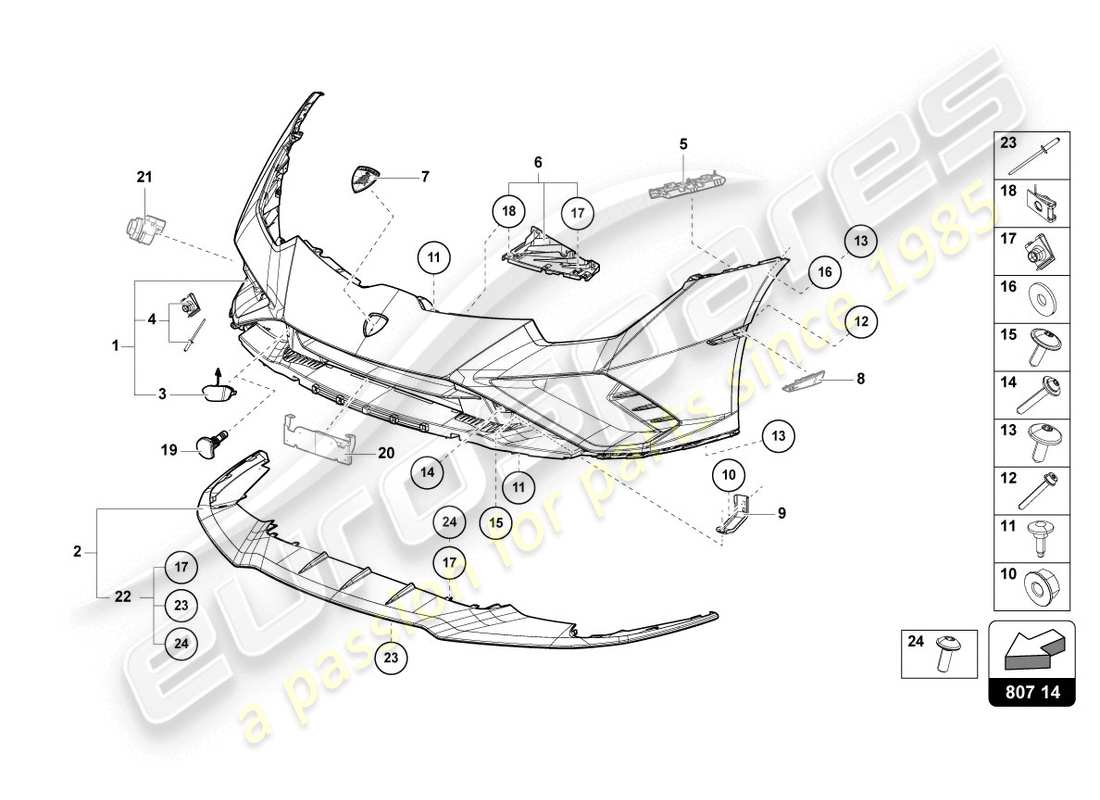 lamborghini evo coupe 2wd (2020) parachoque diagrama de piezas