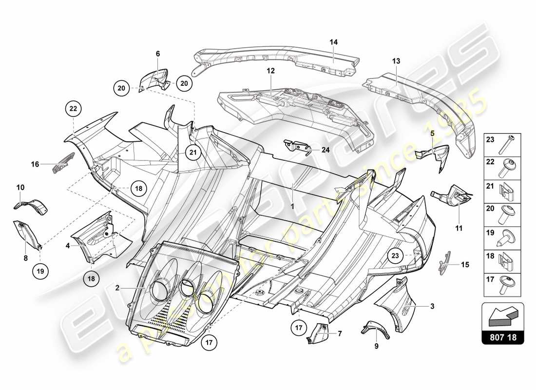 lamborghini centenario coupe (2017) parachoques trasero completo diagrama de piezas