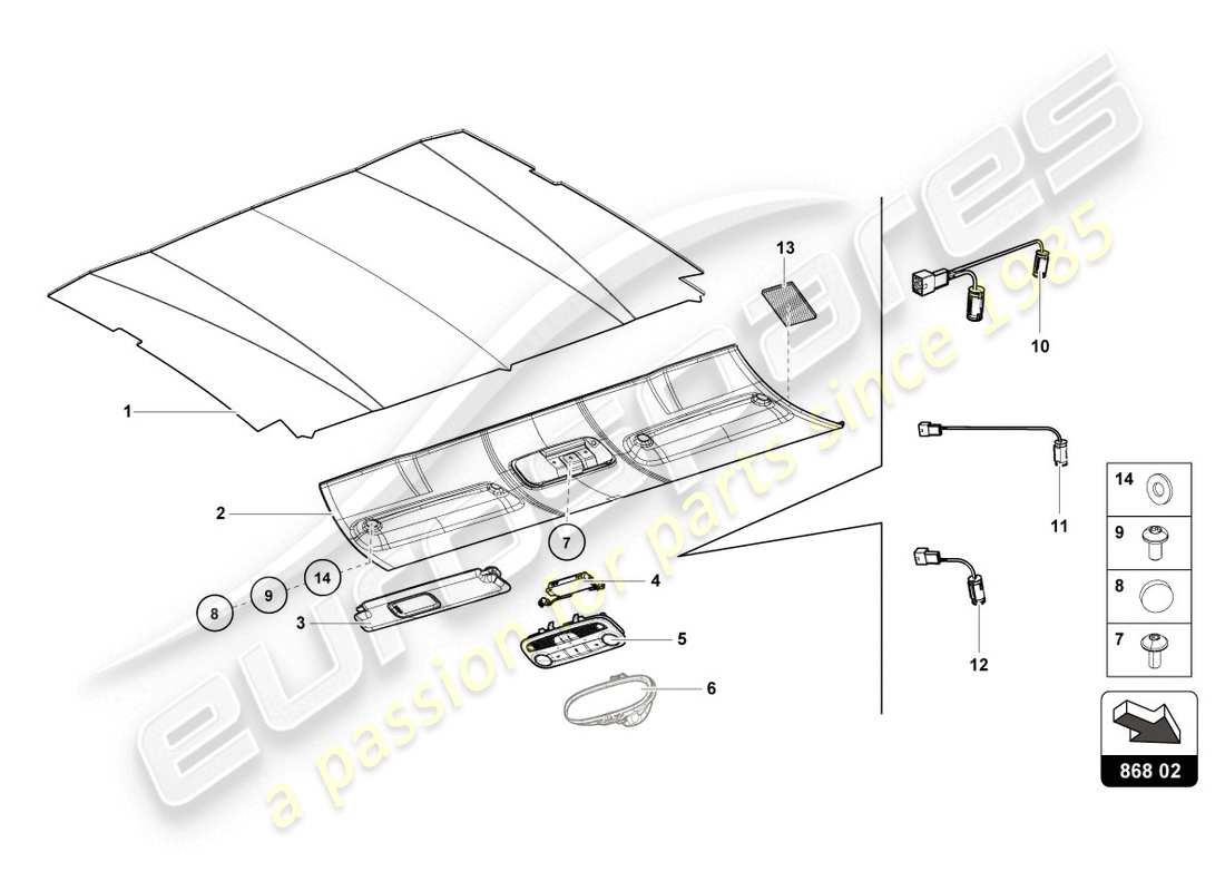 lamborghini 2019 (lp610-4 coupe) diagrama de piezas del revestimiento del techo