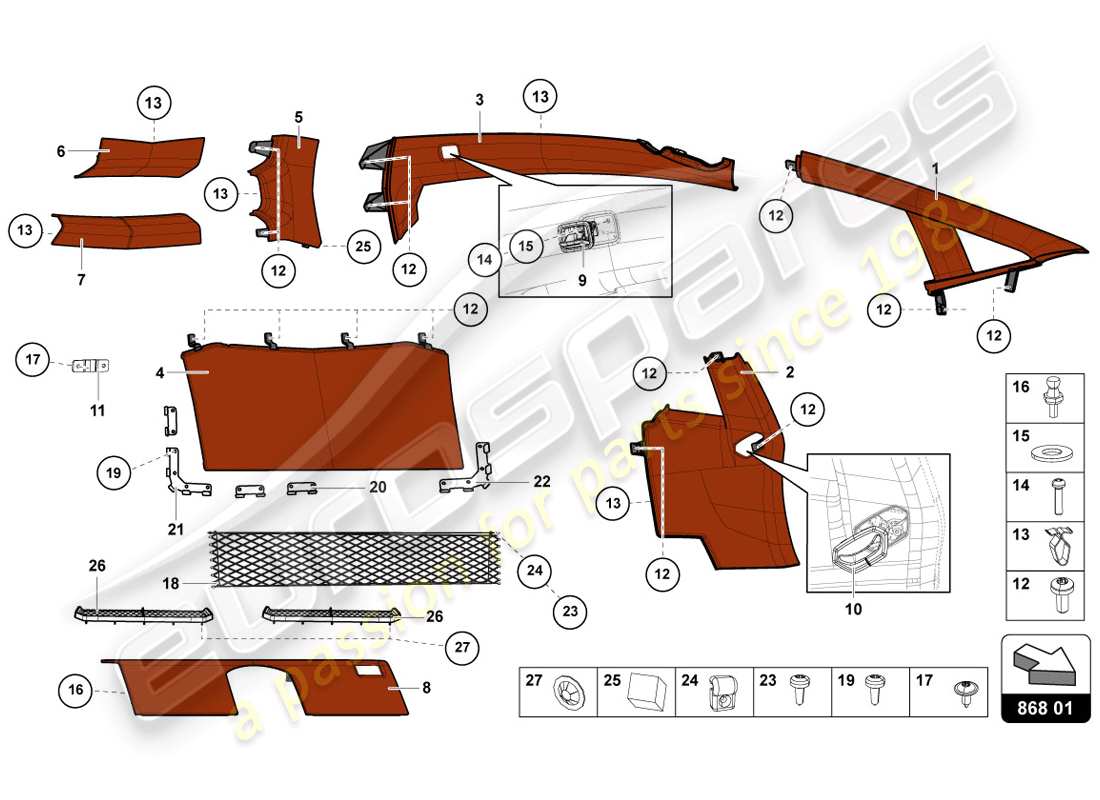 lamborghini lp720-4 coupe 50 (2014) decoración interior diagrama de piezas