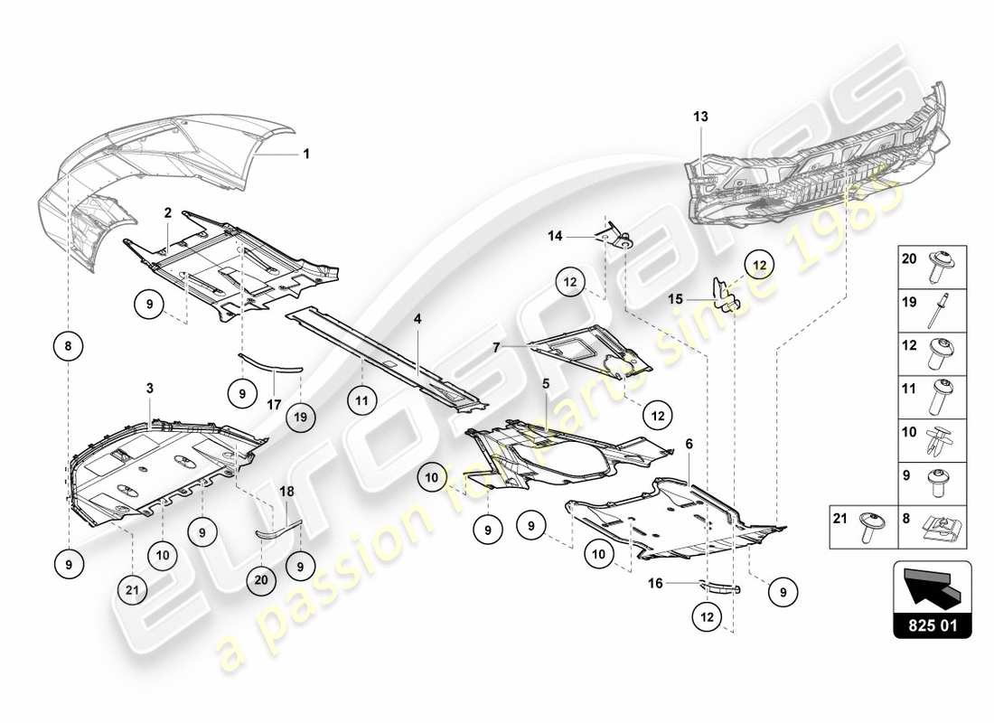 lamborghini performante spyder (2019) panel de embellecedor para la sección inferior del marco diagrama de piezas