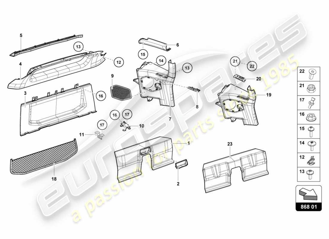 lamborghini performante coupe (2018) área del compartimiento trasero diagrama de piezas