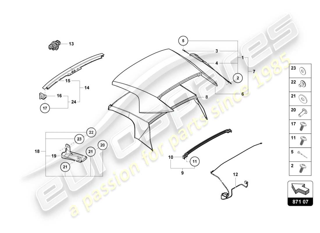 lamborghini 2019 (lp610-4 spyder) diagrama de piezas de la cubierta