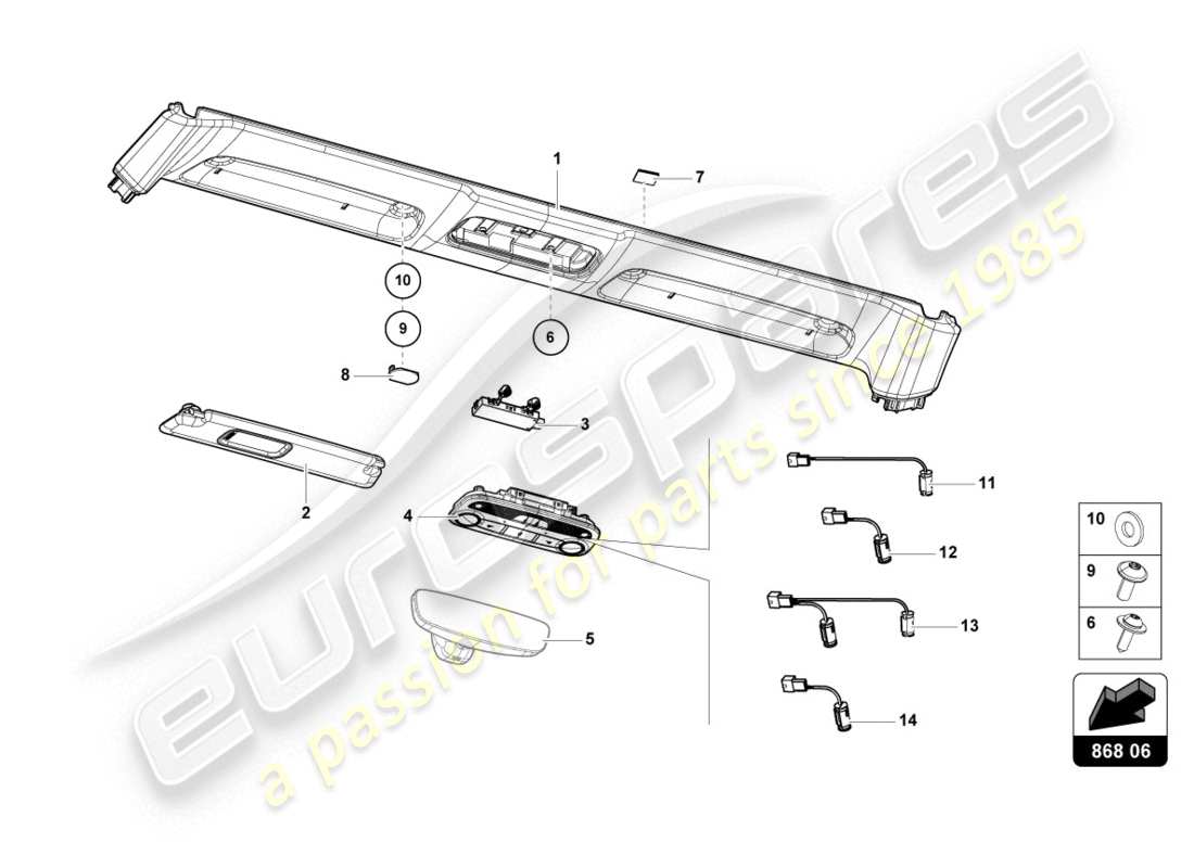 lamborghini evo spyder (2020) diagrama de piezas del acabado del panel frontal