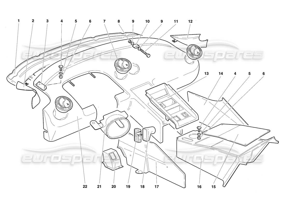 lamborghini diablo se30 (1995) diagrama de piezas de moldura del compartimiento de pasajeros