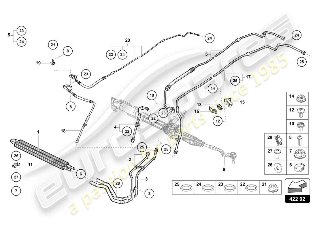 lamborghini 2020 (lp740-4 s roadster) diagrama de piezas de la dirección asistida