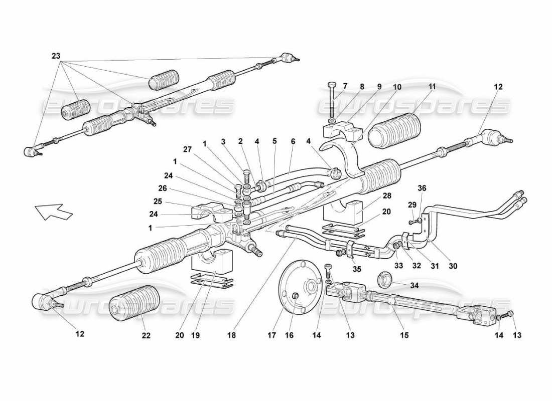 lamborghini murcielago lp670 diagrama de piezas de la cremallera de dirección