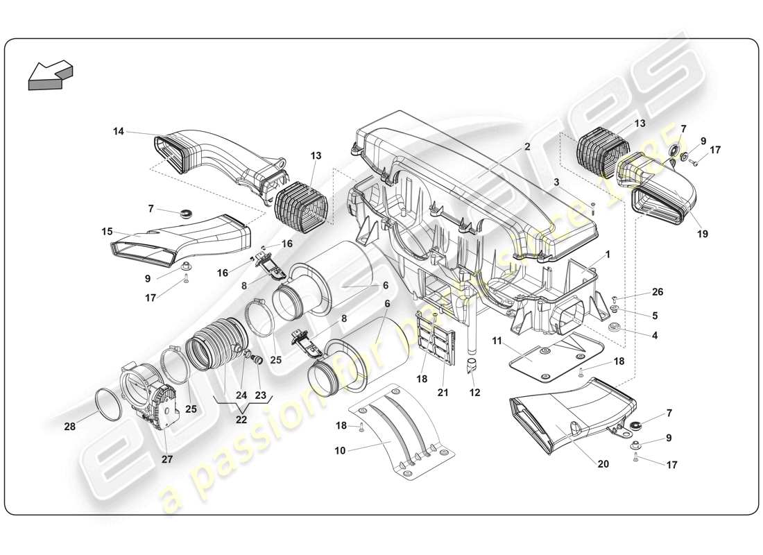 lamborghini super trofeo (2009-2014) diagrama de piezas de la caja de filtro