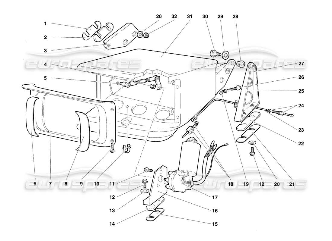 lamborghini diablo se30 (1995) sistema de elevación de faros diagrama de piezas