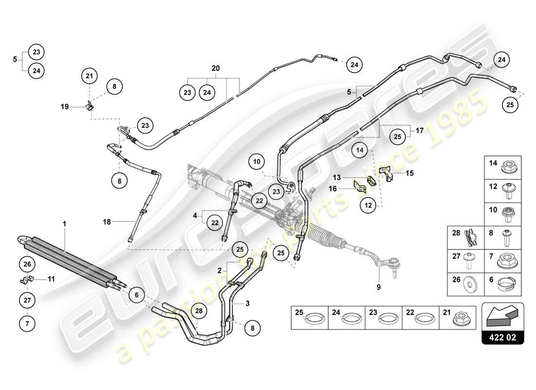 lamborghini lp740-4 s coupe (2019) diagrama de piezas de la dirección asistida