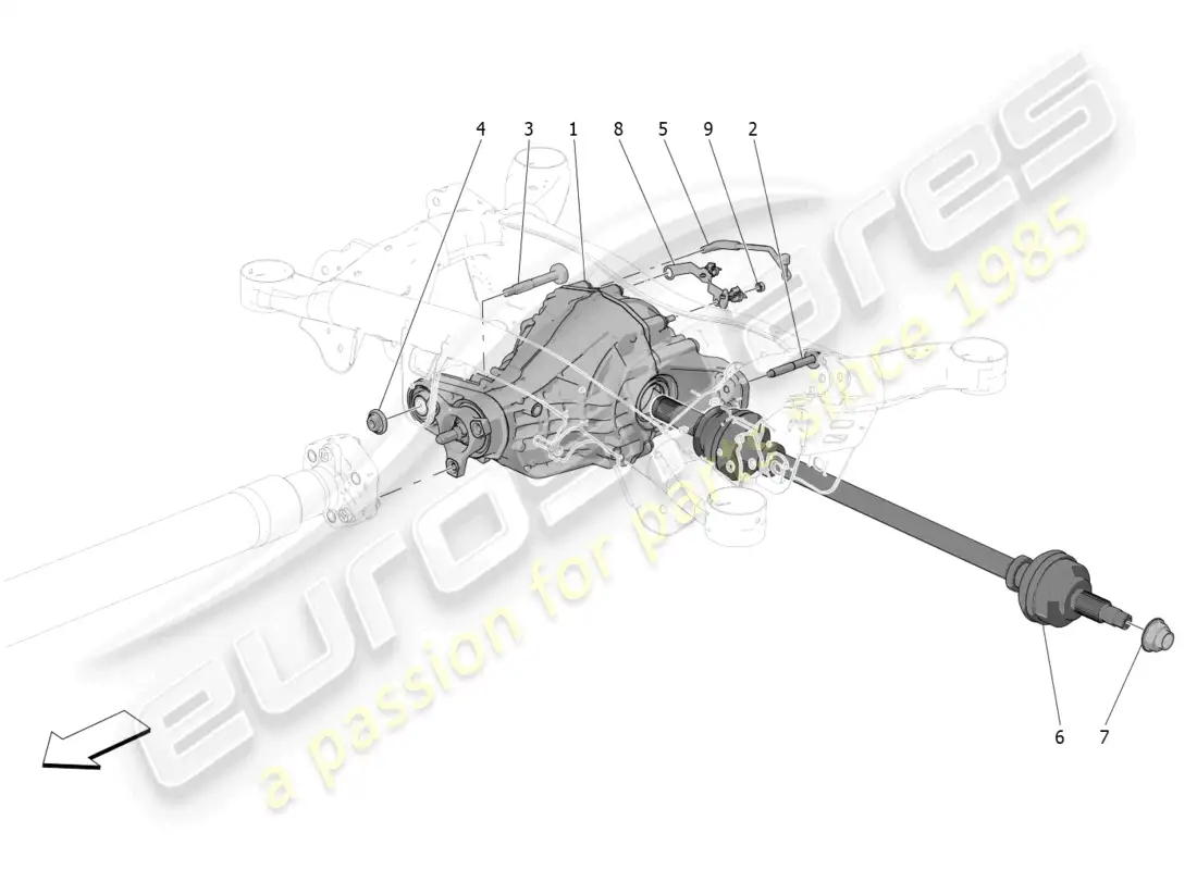 maserati grecale gt (2023) ejes diferencial y eje trasero diagrama de piezas
