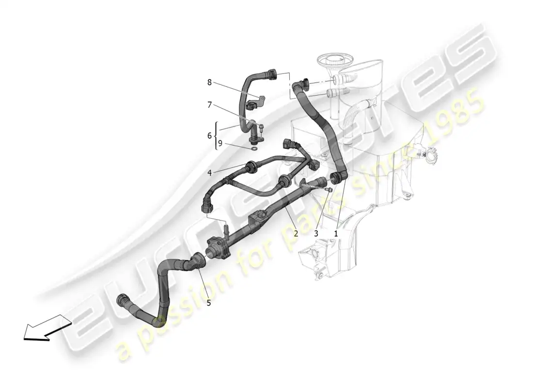 maserati mc20 (2022) sistema de recirculación de vapor de aceite diagrama de piezas