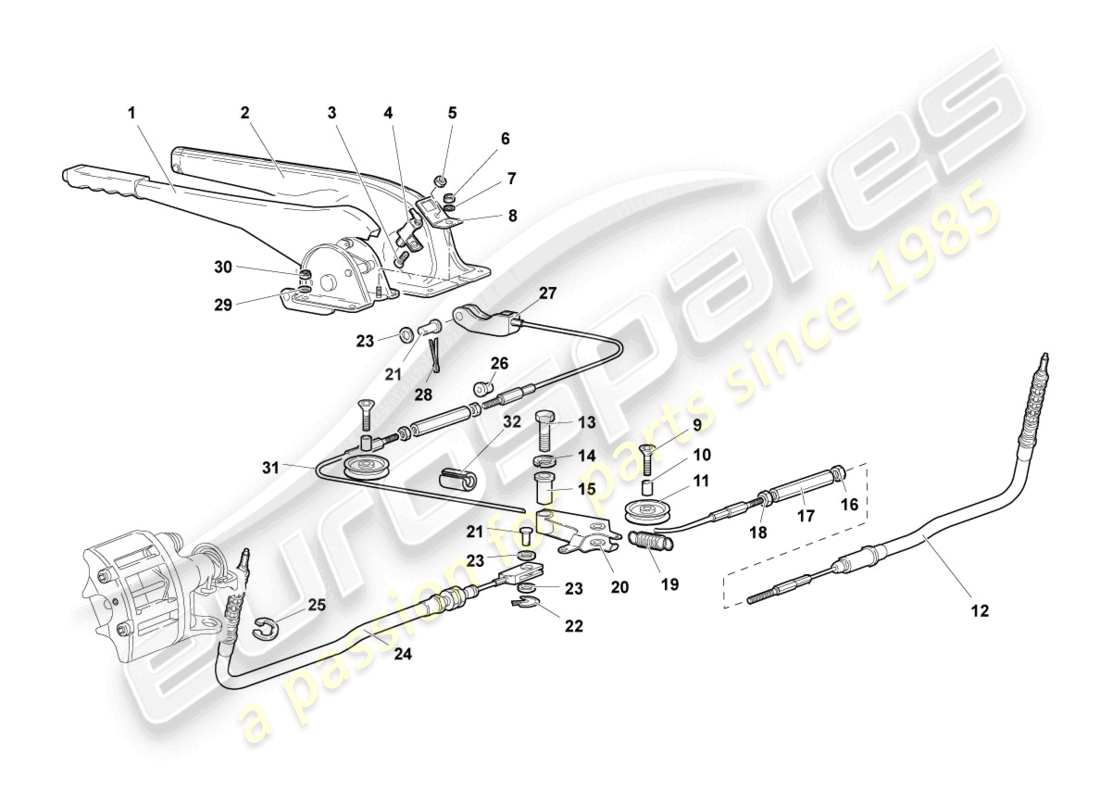 lamborghini murcielago coupe (2003) diagrama de piezas de la palanca de freno rhd