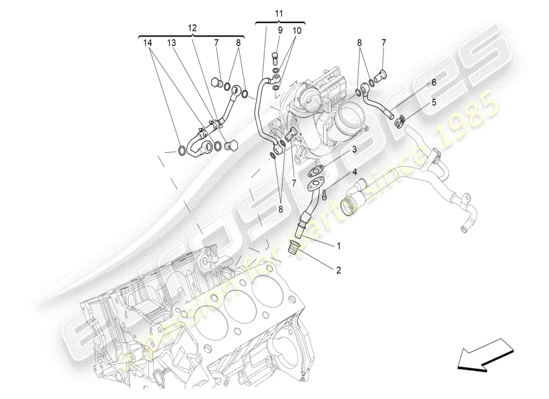 maserati ghibli (2019) sistema de turbocargación: lubricación y enfriamiento diagrama de piezas