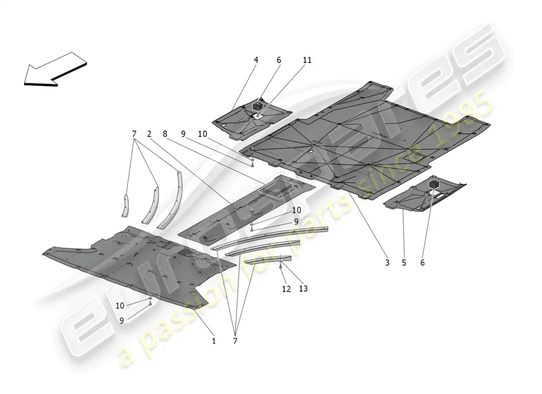 maserati mc20 (2022) protección de bajos y bajos del suelo diagrama de piezas