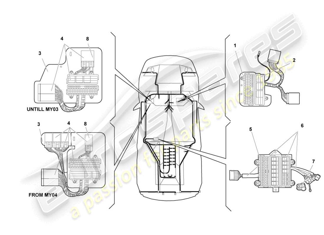 lamborghini murcielago coupe (2003) diagrama de piezas de electricidad central