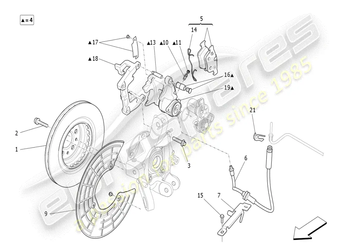 maserati ghibli (2019) braking devices on rear wheels diagrama de piezas