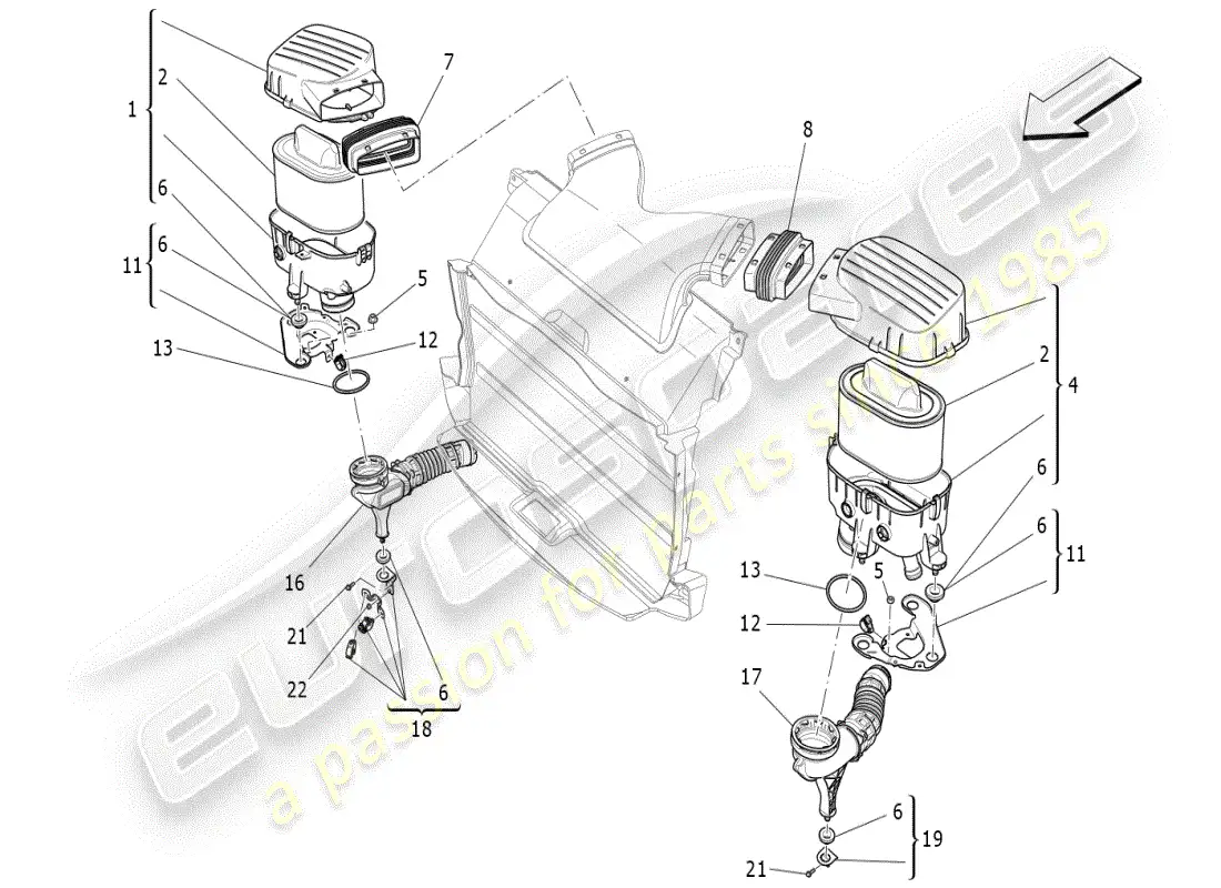 maserati ghibli (2019) filtro de aire, toma de aire y conductos diagrama de piezas