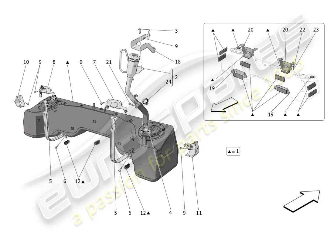 maserati mc20 (2023) depósito de combustible diagrama de piezas
