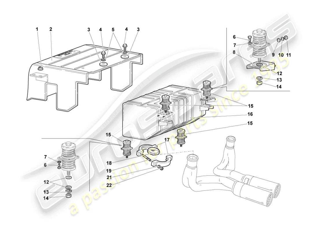 lamborghini murcielago coupe (2003) diagrama de piezas del silenciador trasero