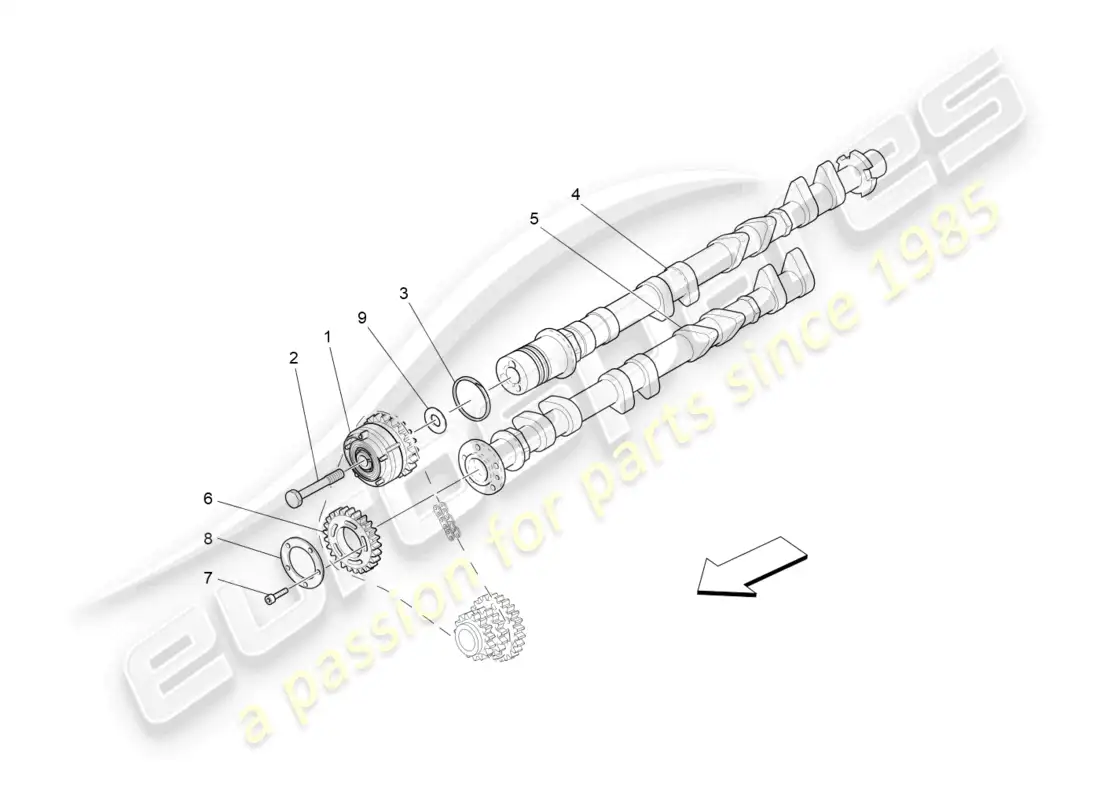 maserati grancabrio mc (2013) árboles de levas de culata derecha diagrama de piezas