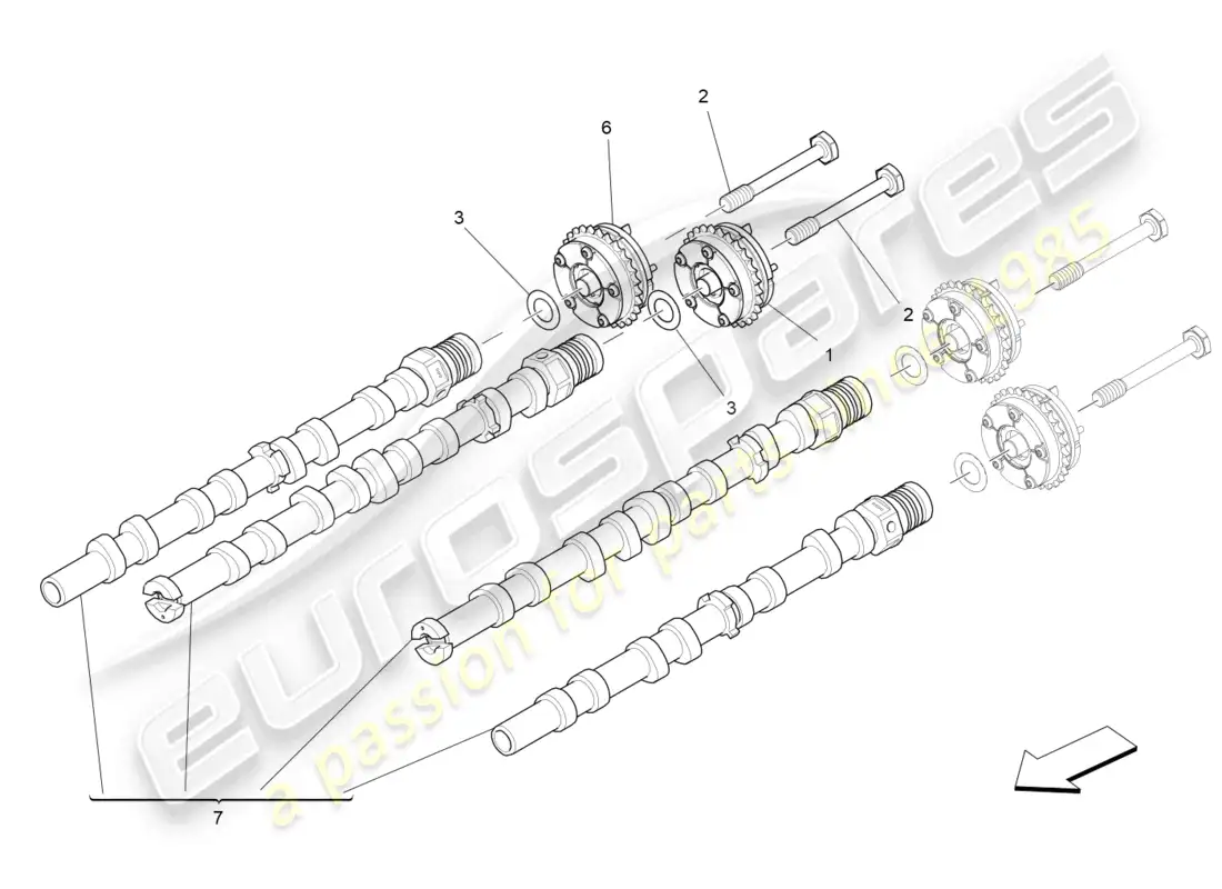 maserati levante modena s (2022) árboles de levas de culata derecha diagrama de piezas