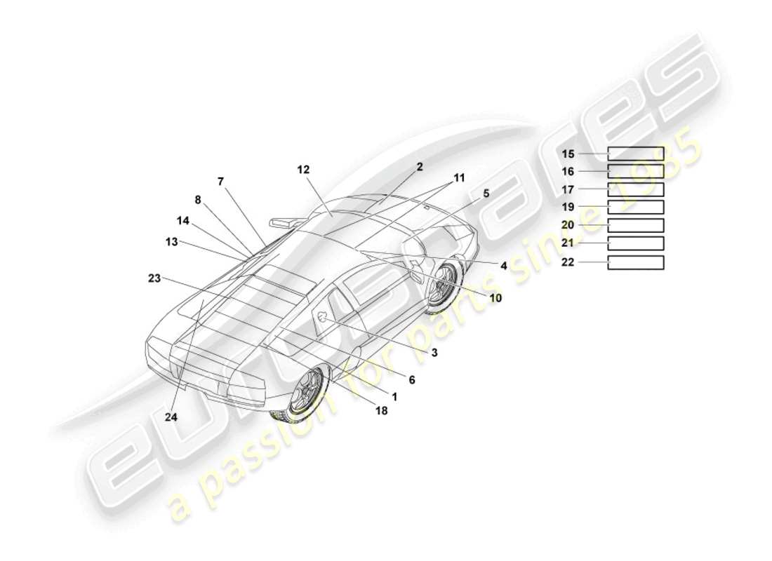 lamborghini murcielago coupe (2003) placas tipo diagrama de piezas