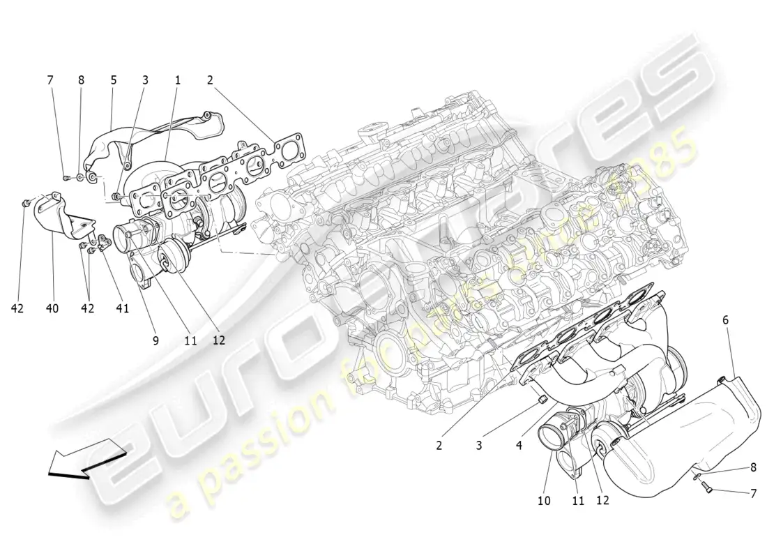 maserati levante trofeo (2020) sistema de turboalimentación: equipos diagrama de piezas