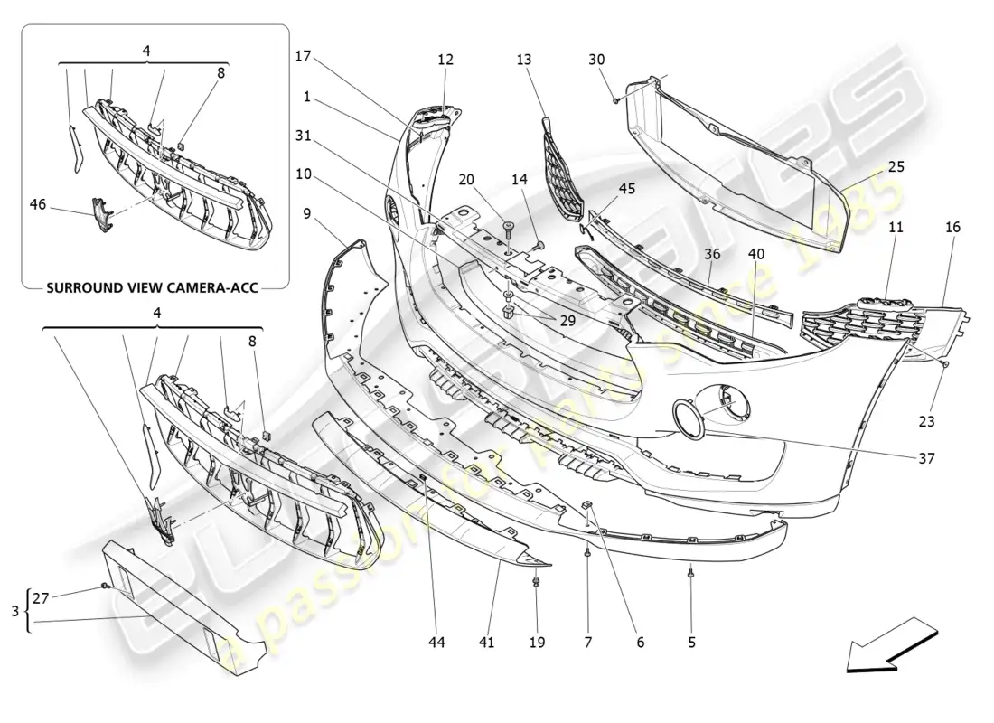 maserati levante (2020) parachoques delantero diagrama de piezas